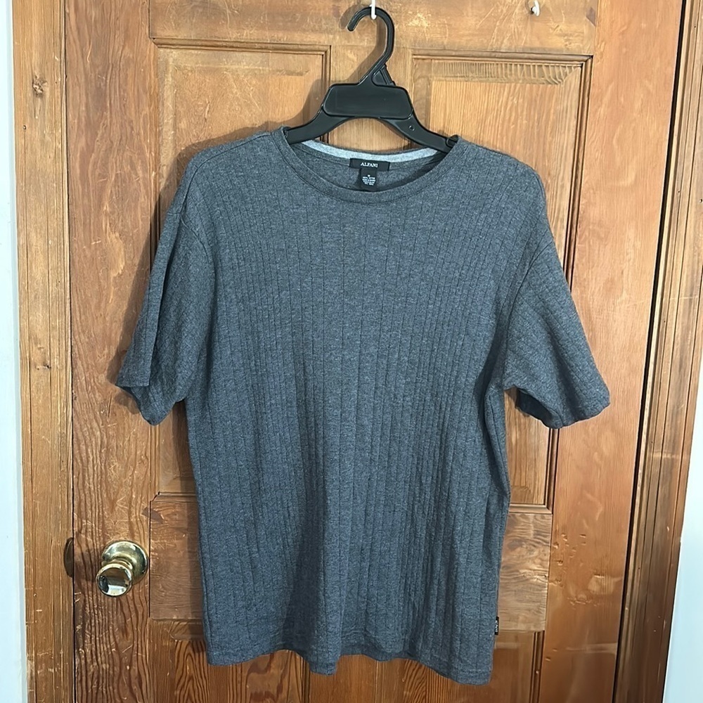 Alfani Mens Vintage Gray Textured 100% Cotton T-Shirt Size Medium